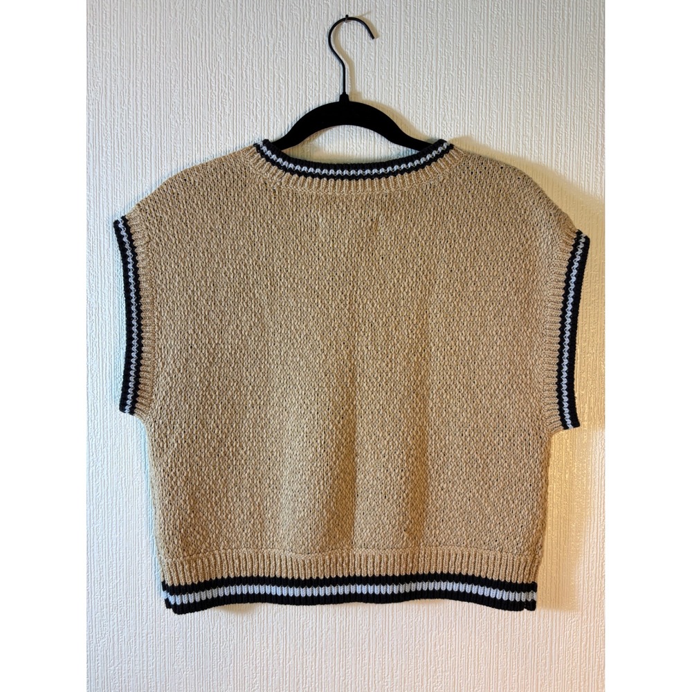 Sarah Gordon Maeve Soft Tan Bee Vest Medium NWOT Cotton Acrylic - Picture 2 of 12